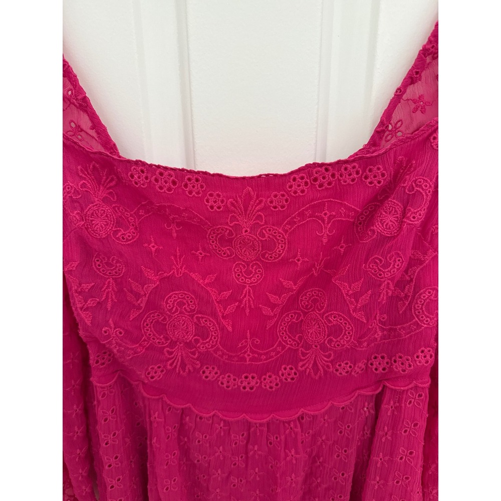 Free People Strangelove Maxi Dress Pink Purple Eyelet Lace Embroidered Sz S - Picture 3 of 12